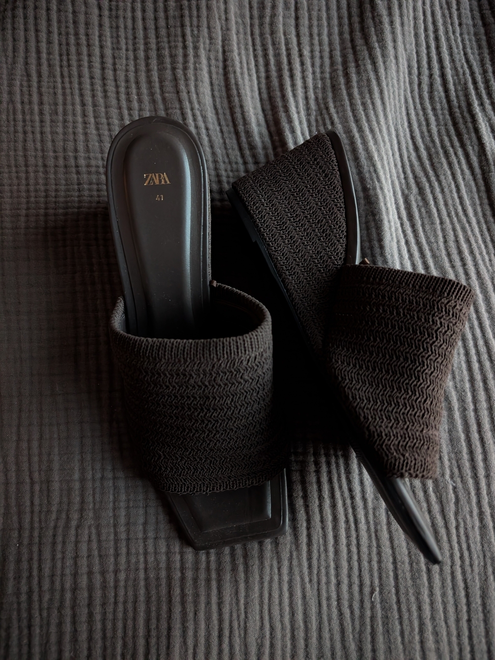 ZARA Brown Knit Square-Toe Slide Wedge Sandals (US 9.5)